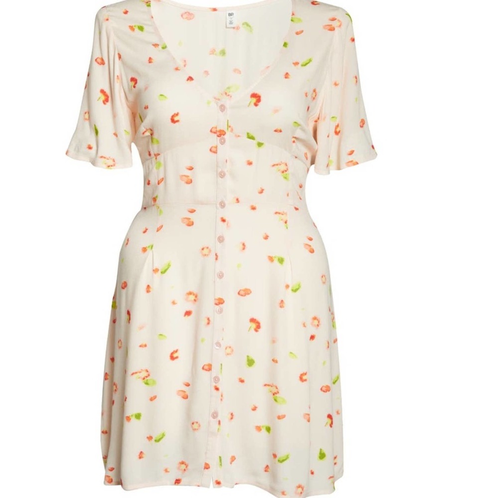 NWT BP Pink Easy Floral Print Button Down Short Sleeve Skater Minidress Medium